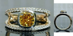 Cushion Bezel Split Shanks Yellow Lab Grown Diamond