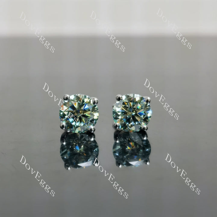 Doveggs 1ct/per round 2cttw Peacock Blue color sterling silver moissanite earrings