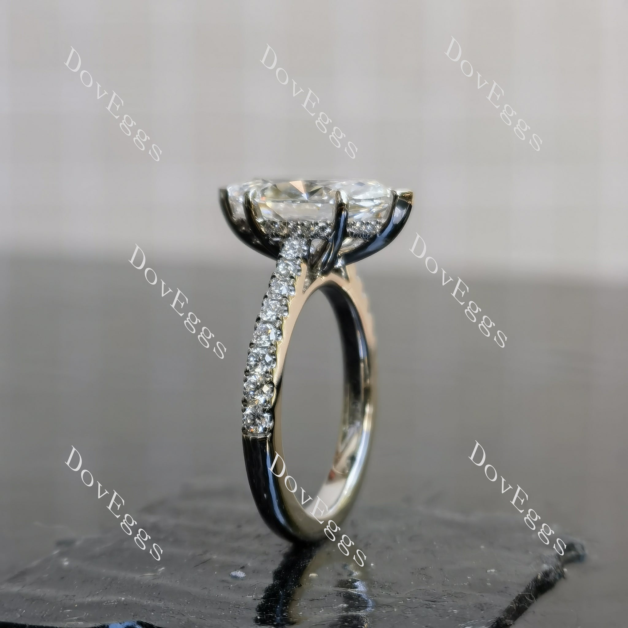 Doveggs Marquise Pave Half Eternity Lab Grown Diamond Engagement Ring