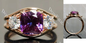 cushion pave split shanks three stones colored gem engagement ring