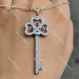 Doveggs round moissanite&color gem clover leaf key pendant necklace(pendant only)