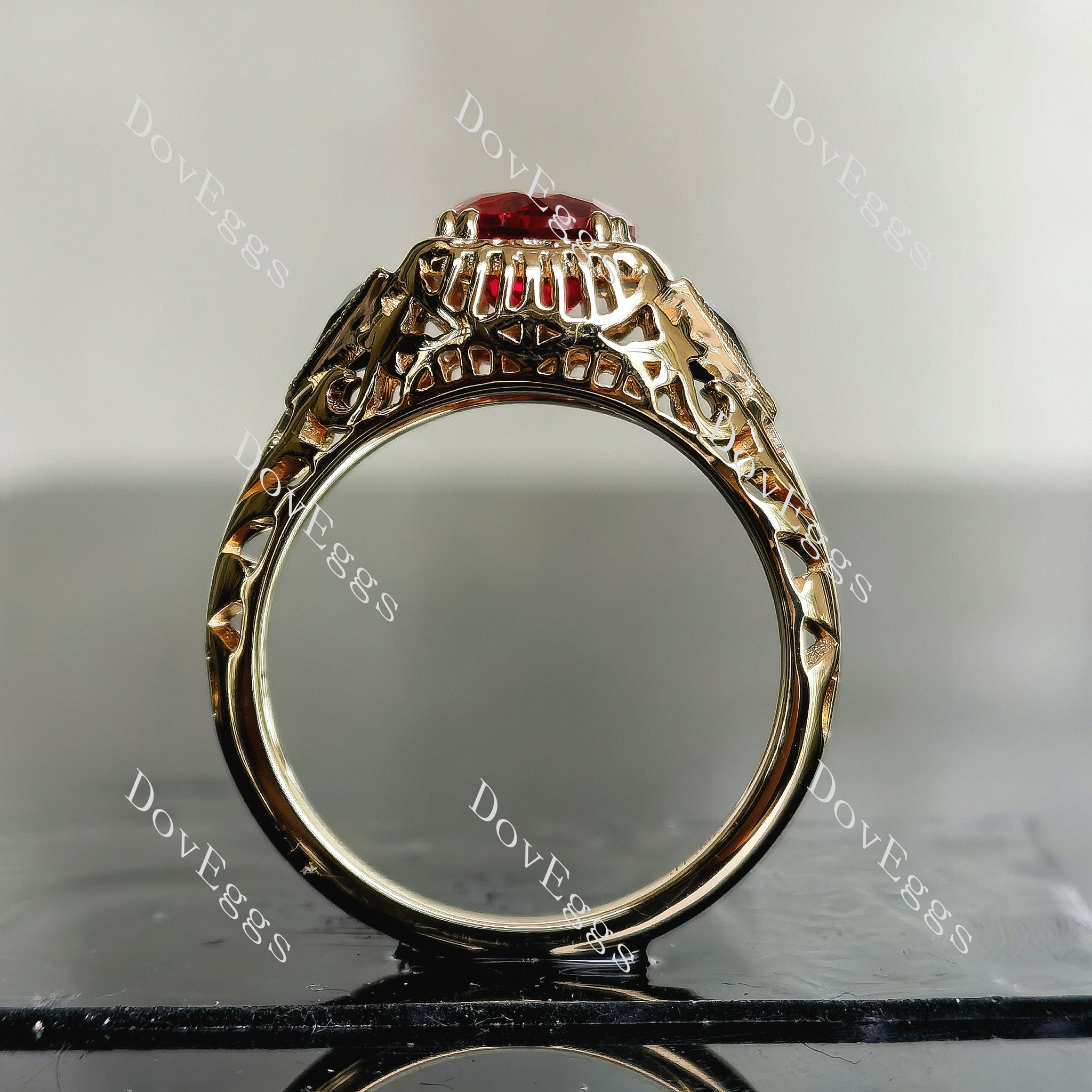 Doveggs round side stones bezel colored gem engagement ring