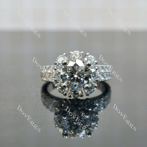 Doveggs Round Floral Halo Half Eternity Lab Grown Diamond Engagement Ring