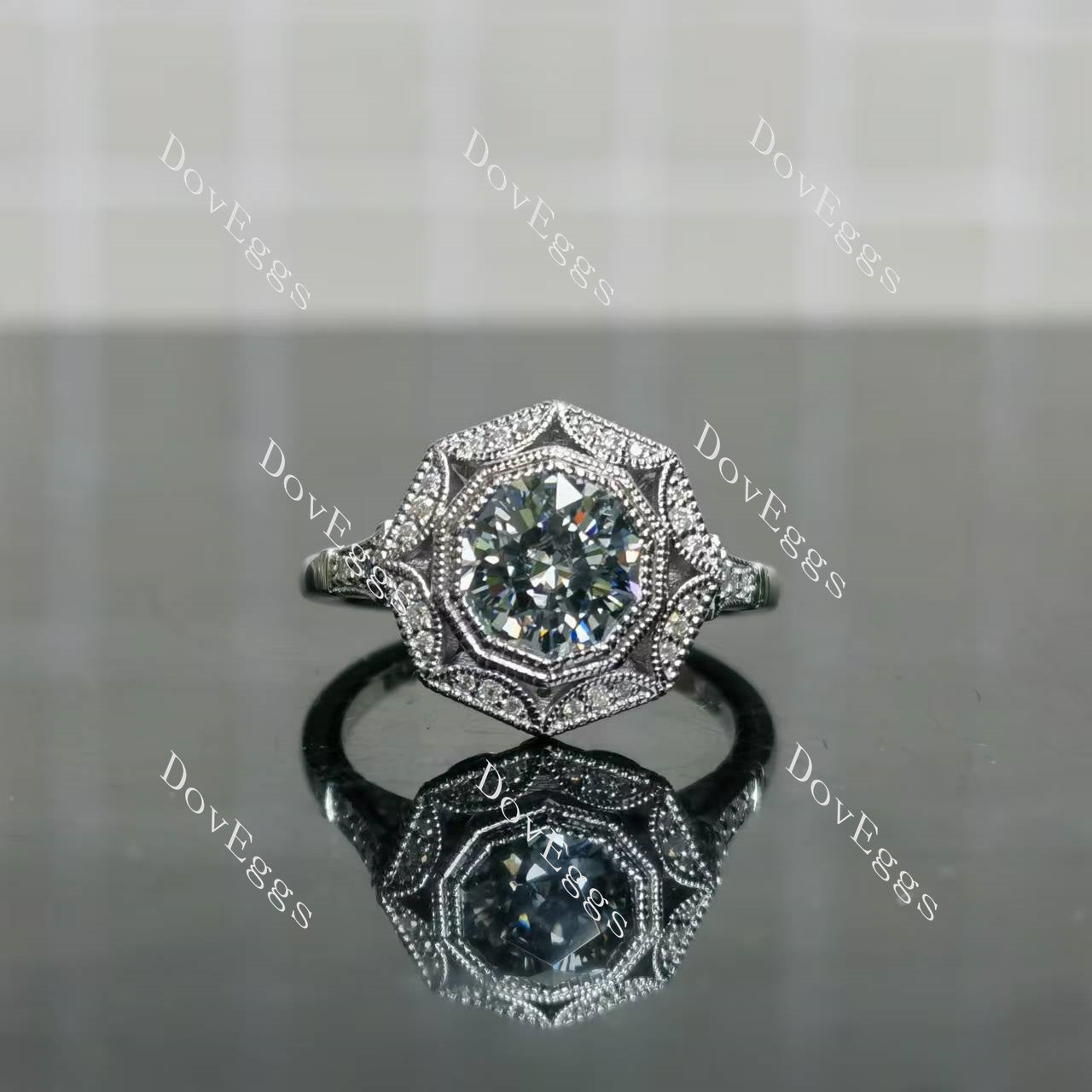 DovEggs halo vintage engagement ring semi-mount only(Exclusively to DovEggs Stones)