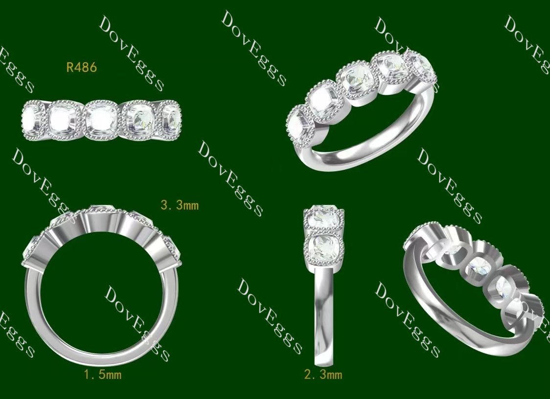 Doveggs cushion five stones bezel moissanite wedding band-2.3mm band width