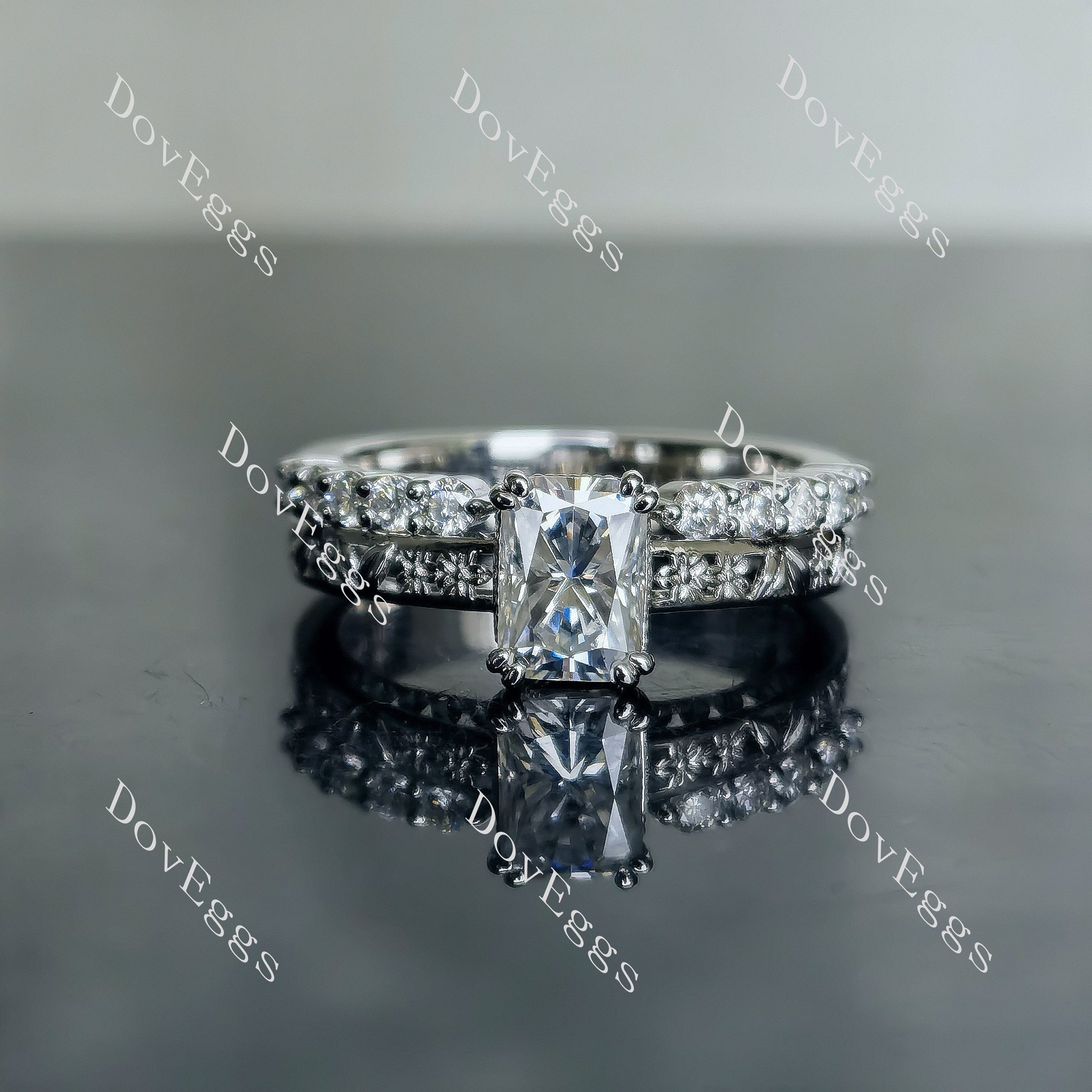 Doveggs radiant pave moissanite engagement Ring