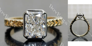 Radiant Bezel Carved Lab Grown Diamond Engagement Ring