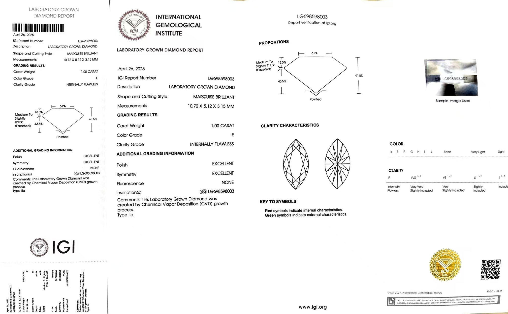 1ct Marquise Brilliant Cut Lab Diamond – E Color IF | Doveggs Certified