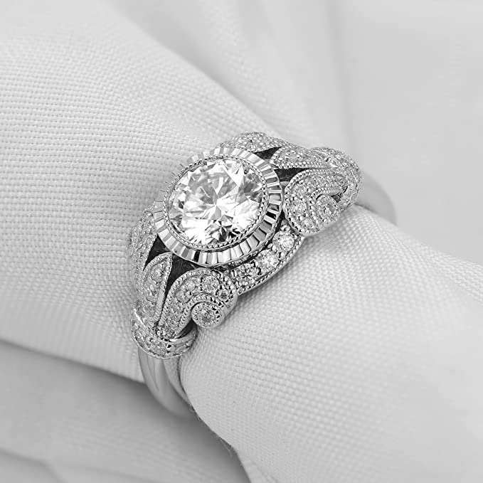 DovEggs 1ct round vintage floral moissanite engagement ring