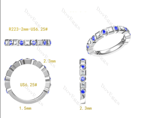Doveggs princess round bezel 3/4 eternity moissanite/lab grown diamond/colored gem wedding band-2.3mm band width
