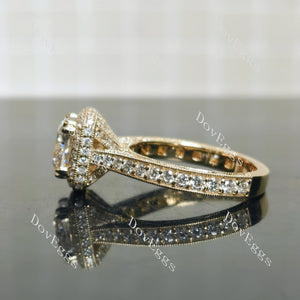 Doveggs Cushion Halo 3/4 Eternity Vintage Lab Grown Diamond Engagement Ring