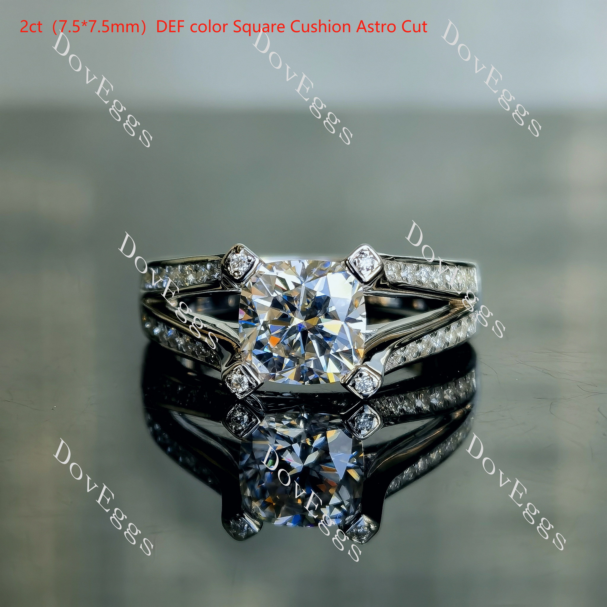 The Atlanta cushion pave split shank moissanite engagement ring