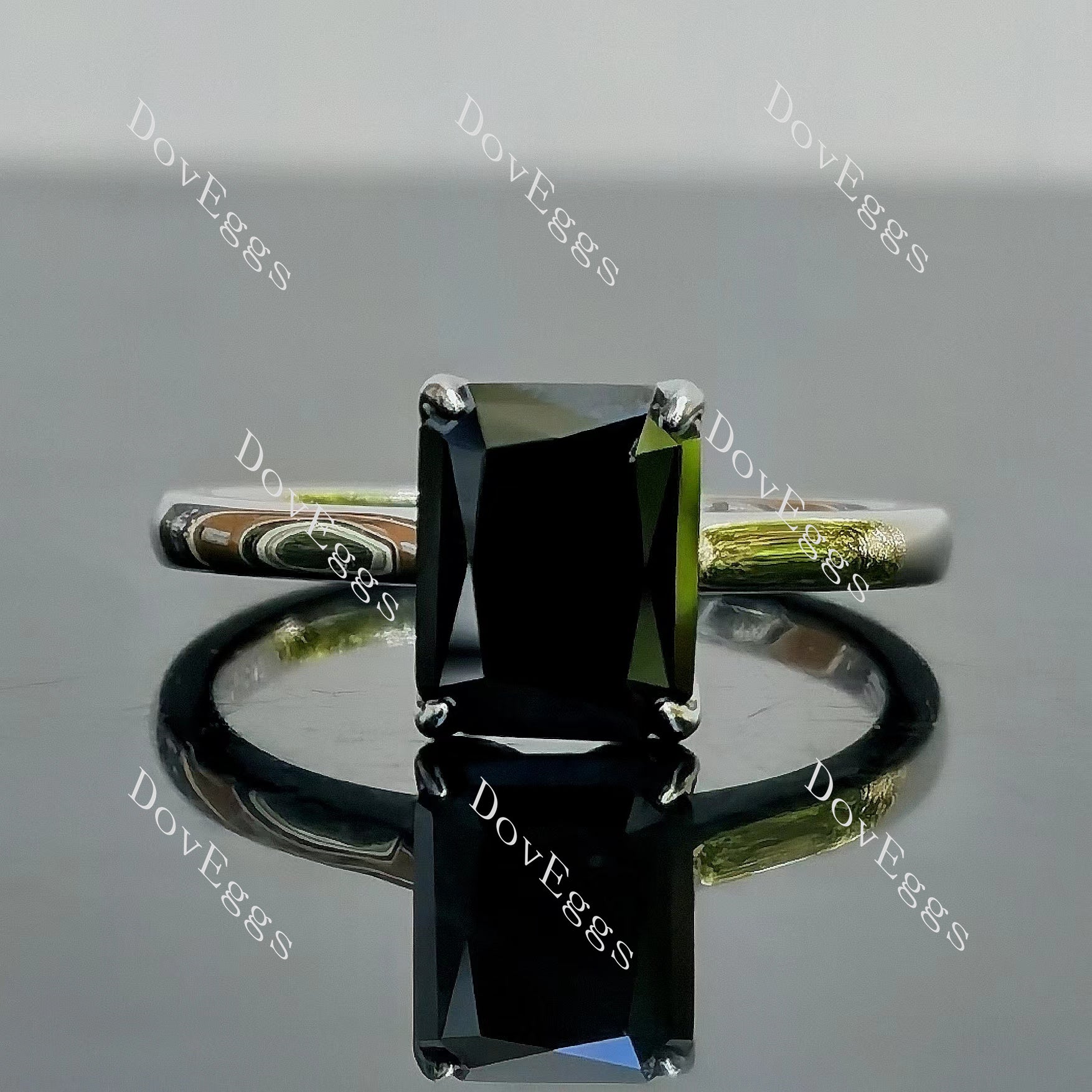 Doveggs radiant solitaire black moissanite engagement ring