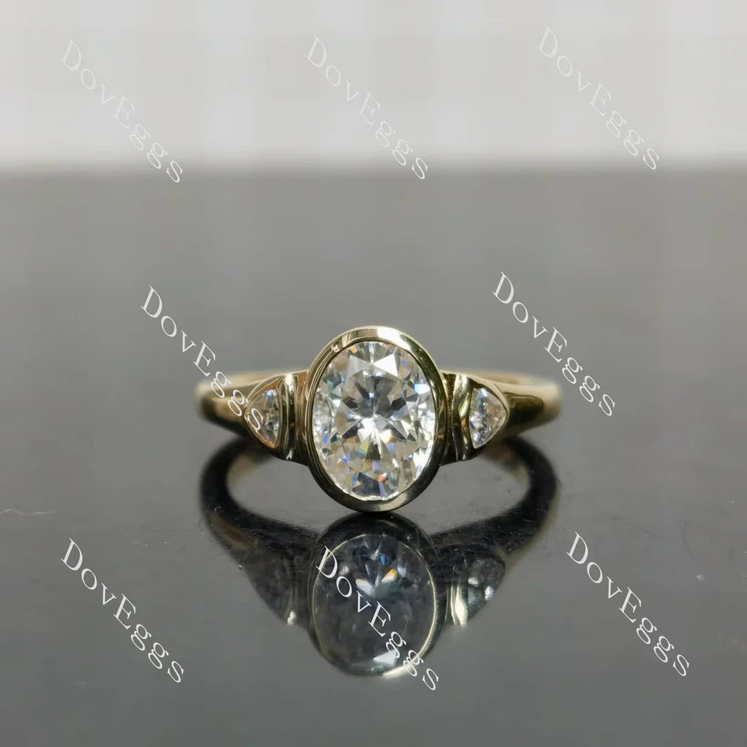 Doveggs bezel three stones engagement ring only semi-mount only(Exclusively to DovEggs Stones)