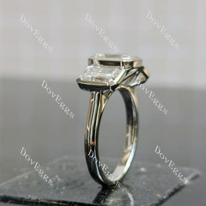 Doveggs emerald/elongated emerald bezel three stones moissanite engagement ring
