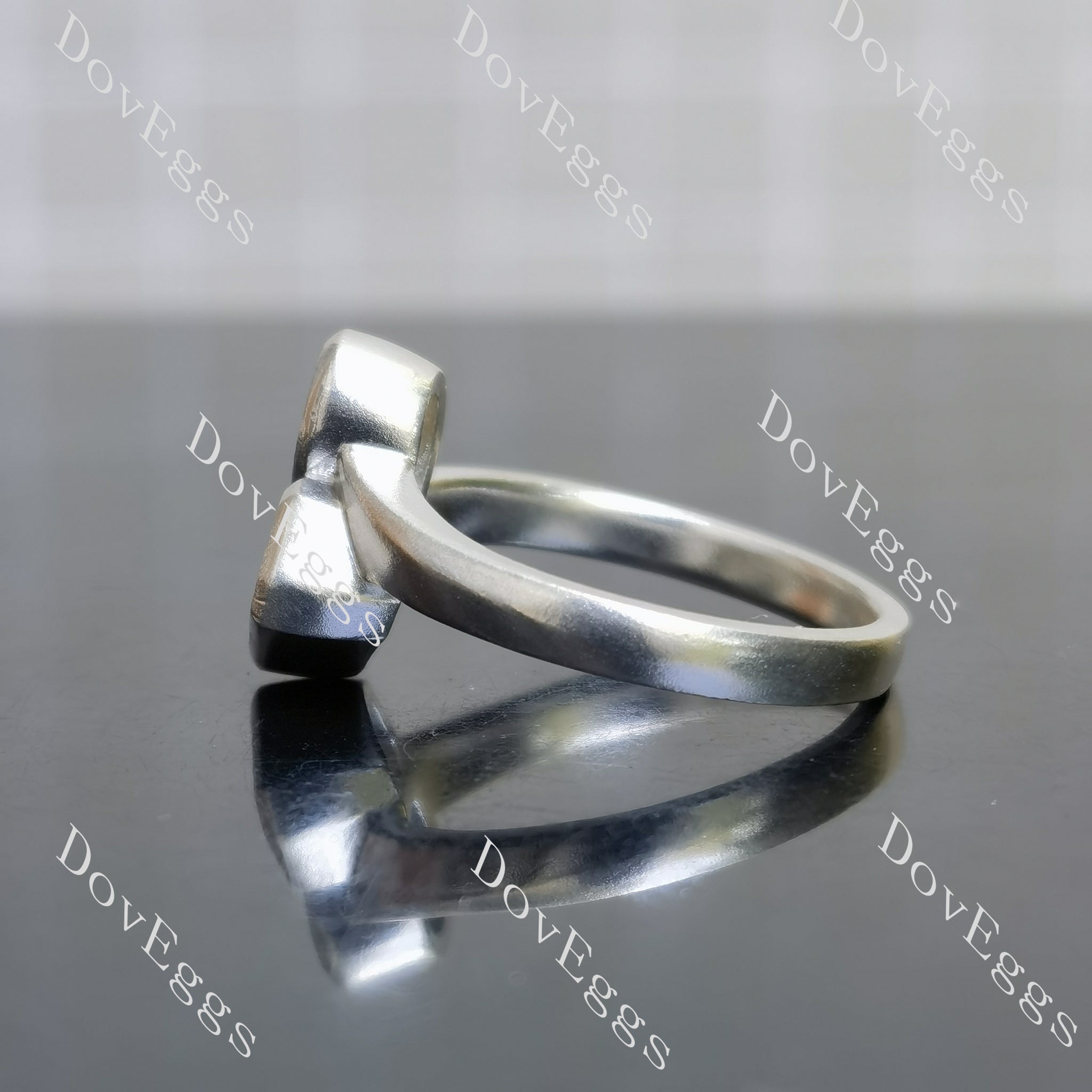 Doveggs pear bezel two stones engagement ring semi-mount only(Exclusively to DovEggs Stones)