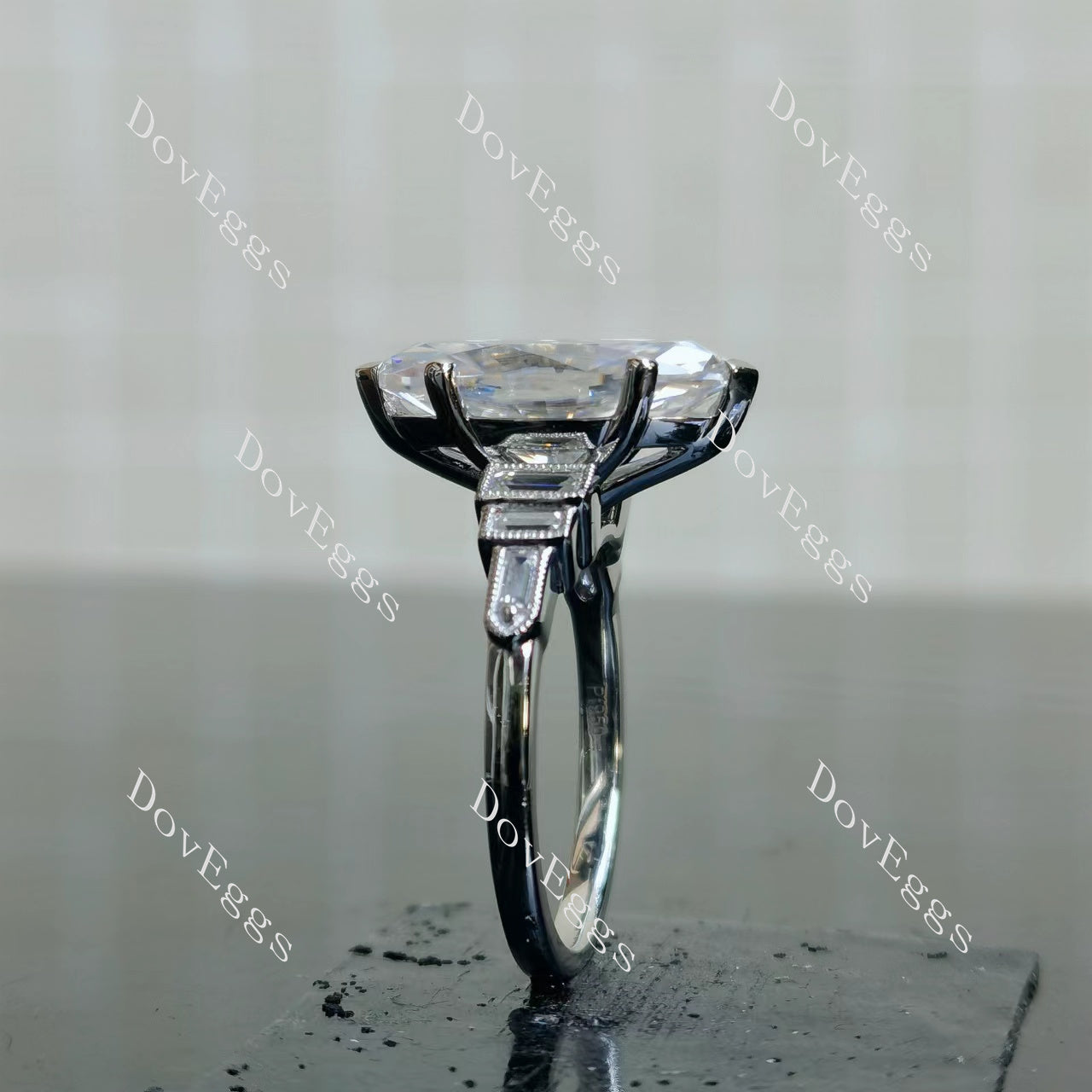 Doveggs Marquise Modified H&A cut pave side stones moissanite engagement ring