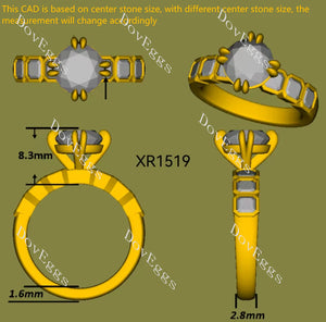 Pave side stones bezel engagement ring semi-mount only(Exclusively to DovEggs Stones)