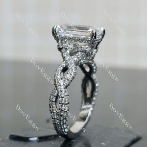 Doveggs emerald split shanks pave moissanite engagement ring