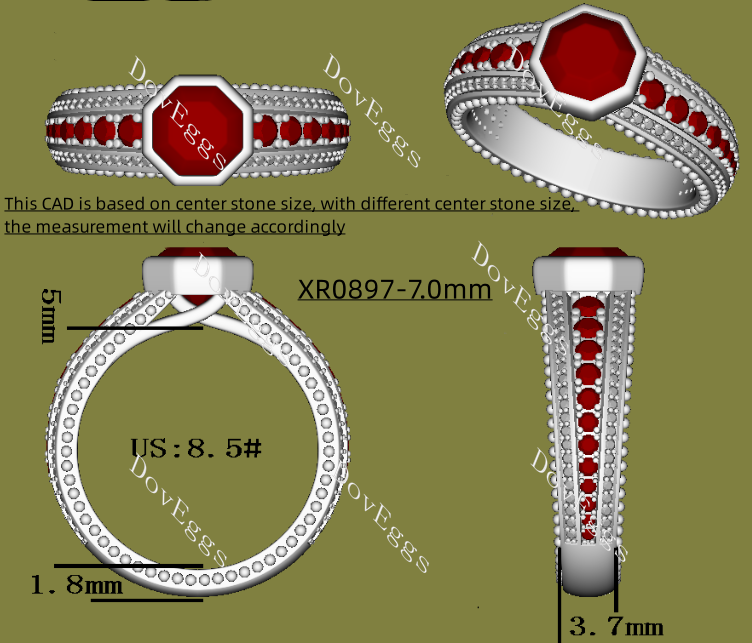 Doveggs octagon bezel channel set pave colored gem engagement ring