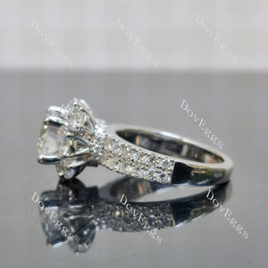 Doveggs Round Floral Halo Half Eternity Lab Grown Diamond Engagement Ring
