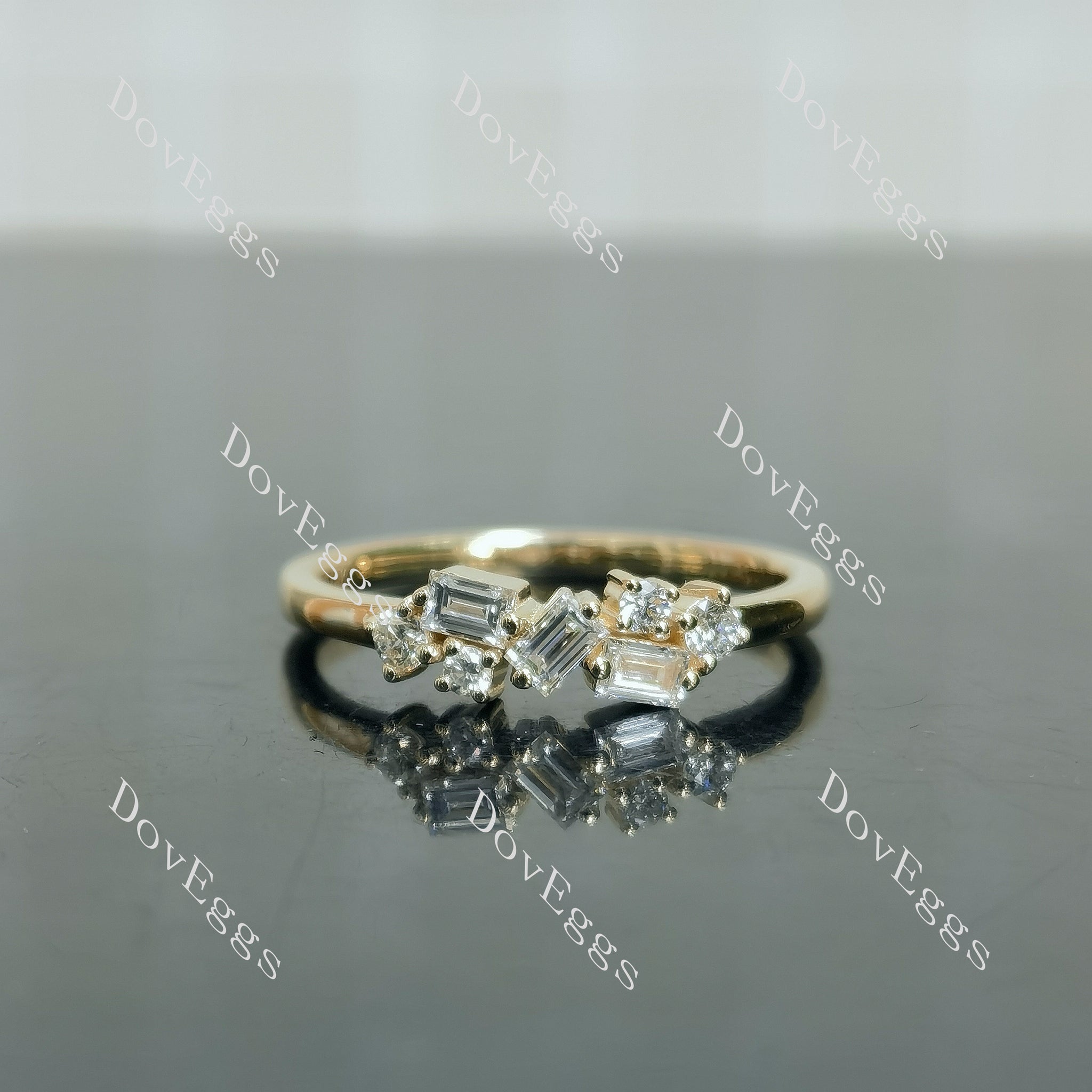 Doveggs round baguette moissanite/lab grown diamond accents wedding band-2mm band width