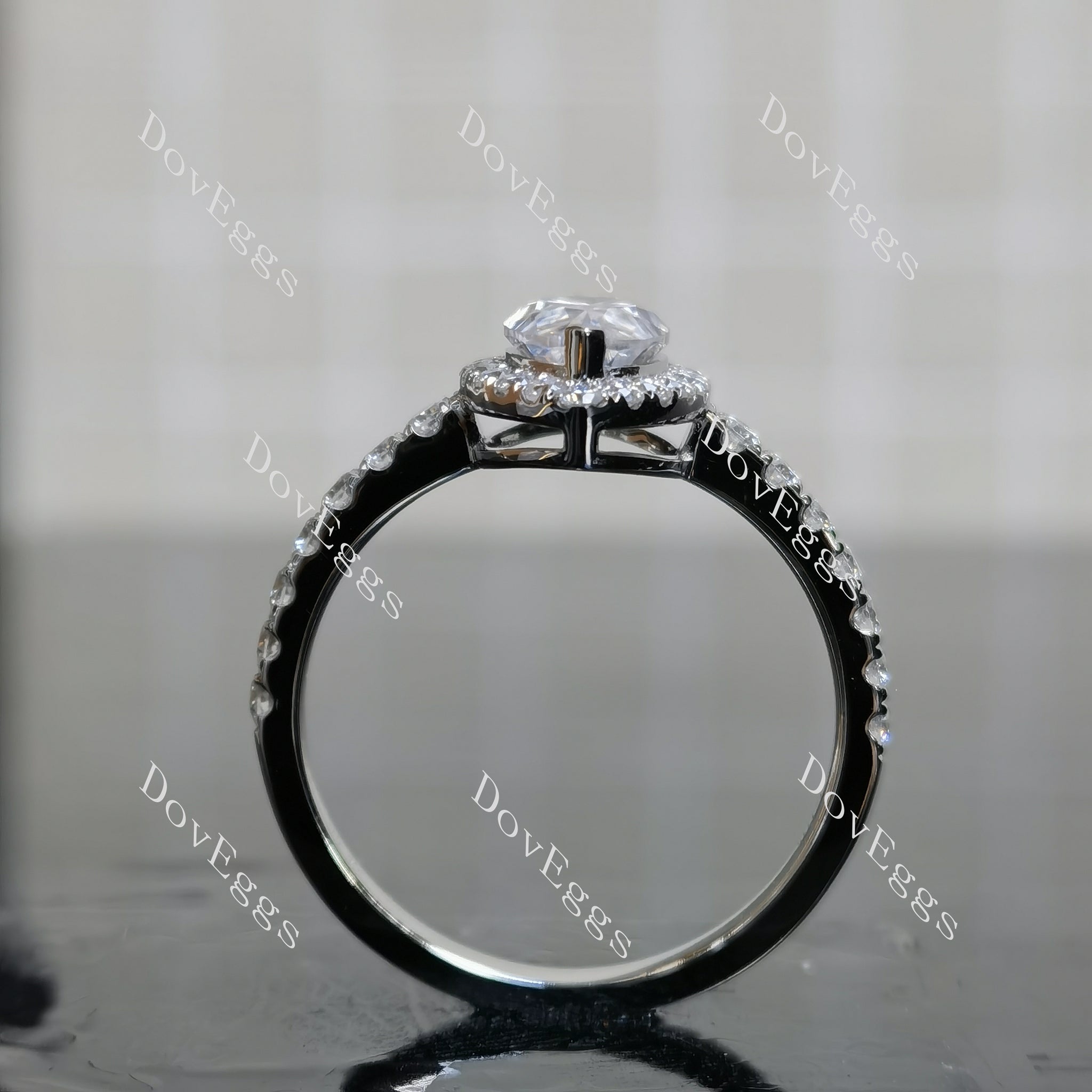 Doveggs Marquise Modified H&A cut halo pave moissanite engagement ring