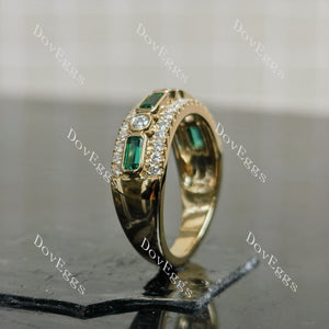 Doveggs round emerald pave bezel moissanite/lab grown diamond wedding band-6mm band width
