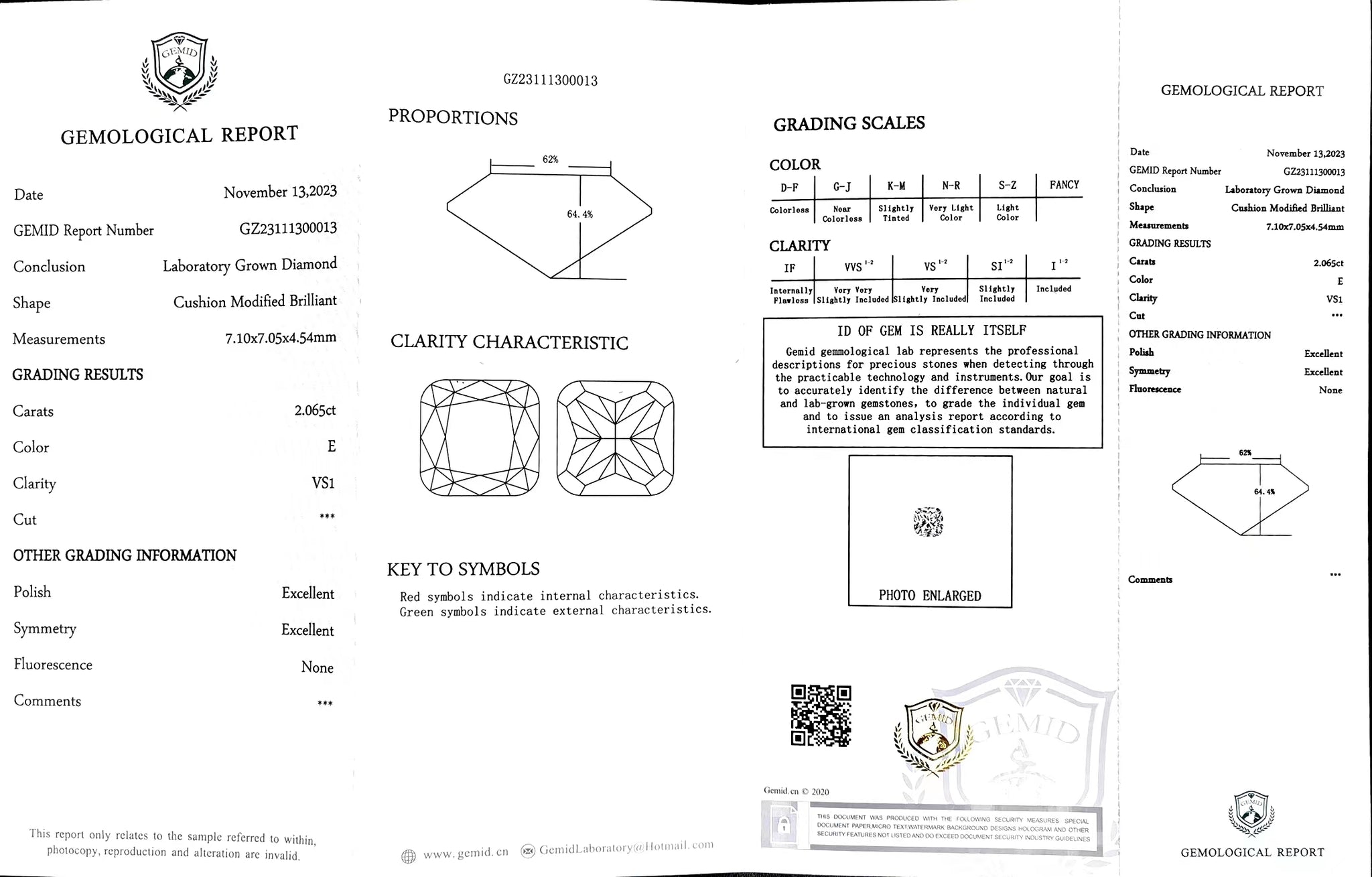 Doveggs 2.06ct cushion E color VS1 Clarity Excellent cut lab diamond stone(certified)