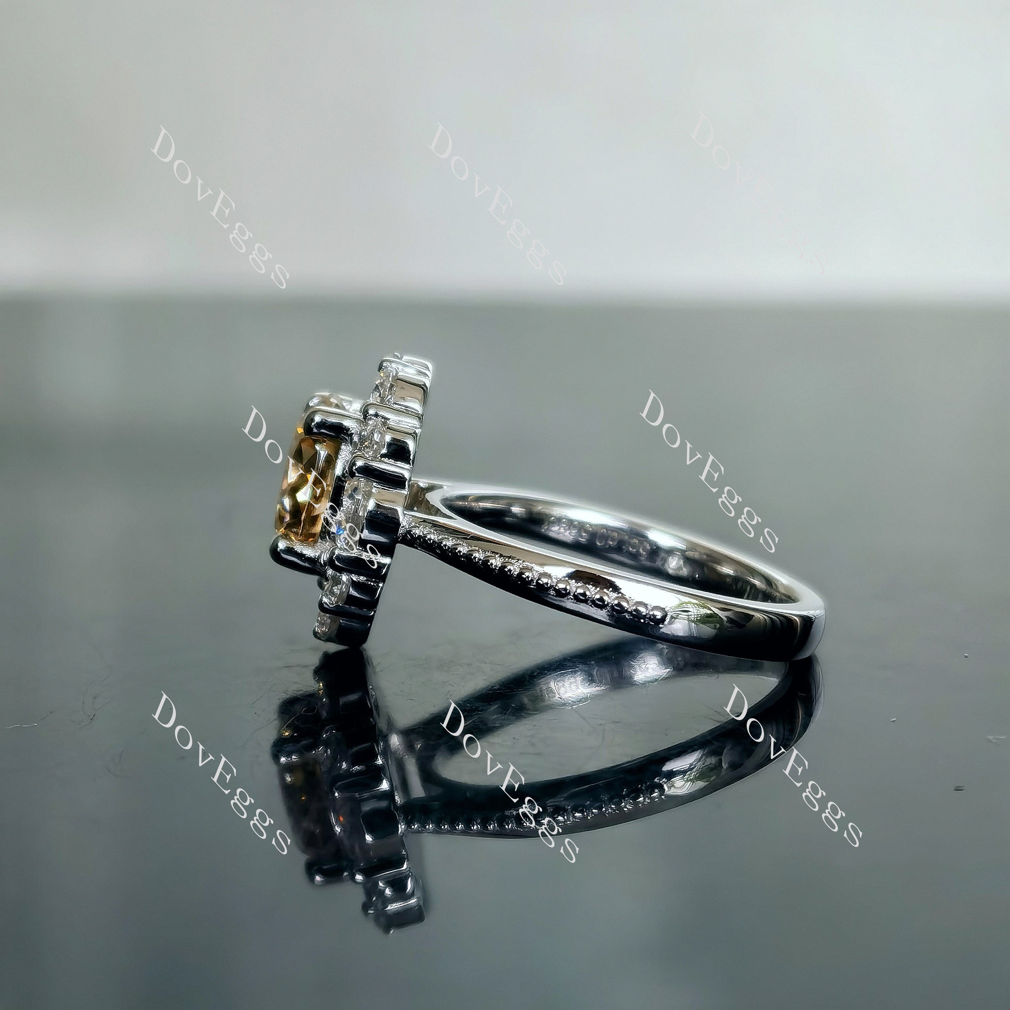 Doveggs round art deco colored moissanite engagement ring