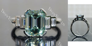 emerald bezel side stones colored moissanite engagement ring
