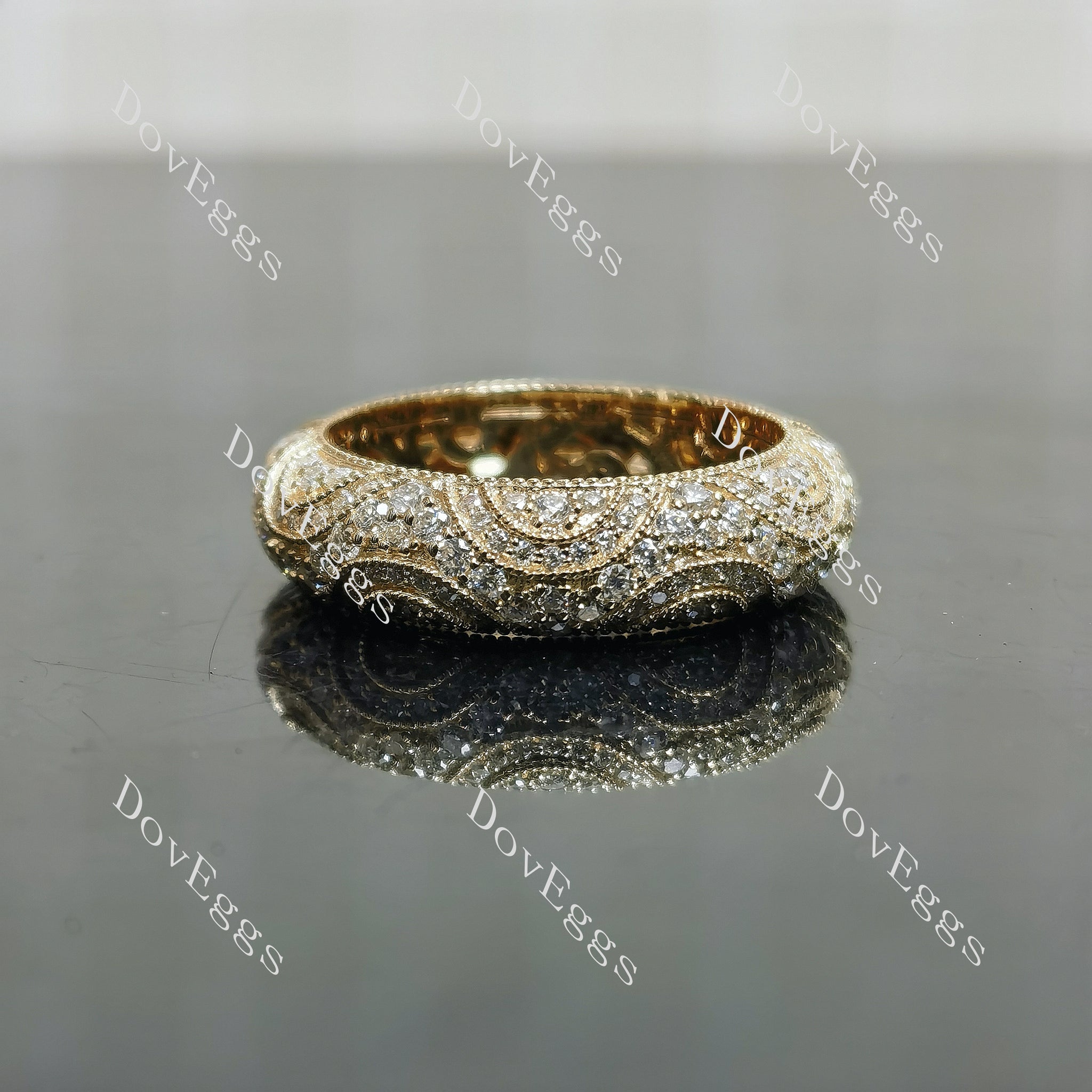 Doveggs vintage milgrain full eternity round moissanite/lab grown diamond wedding band-5.2mm band width