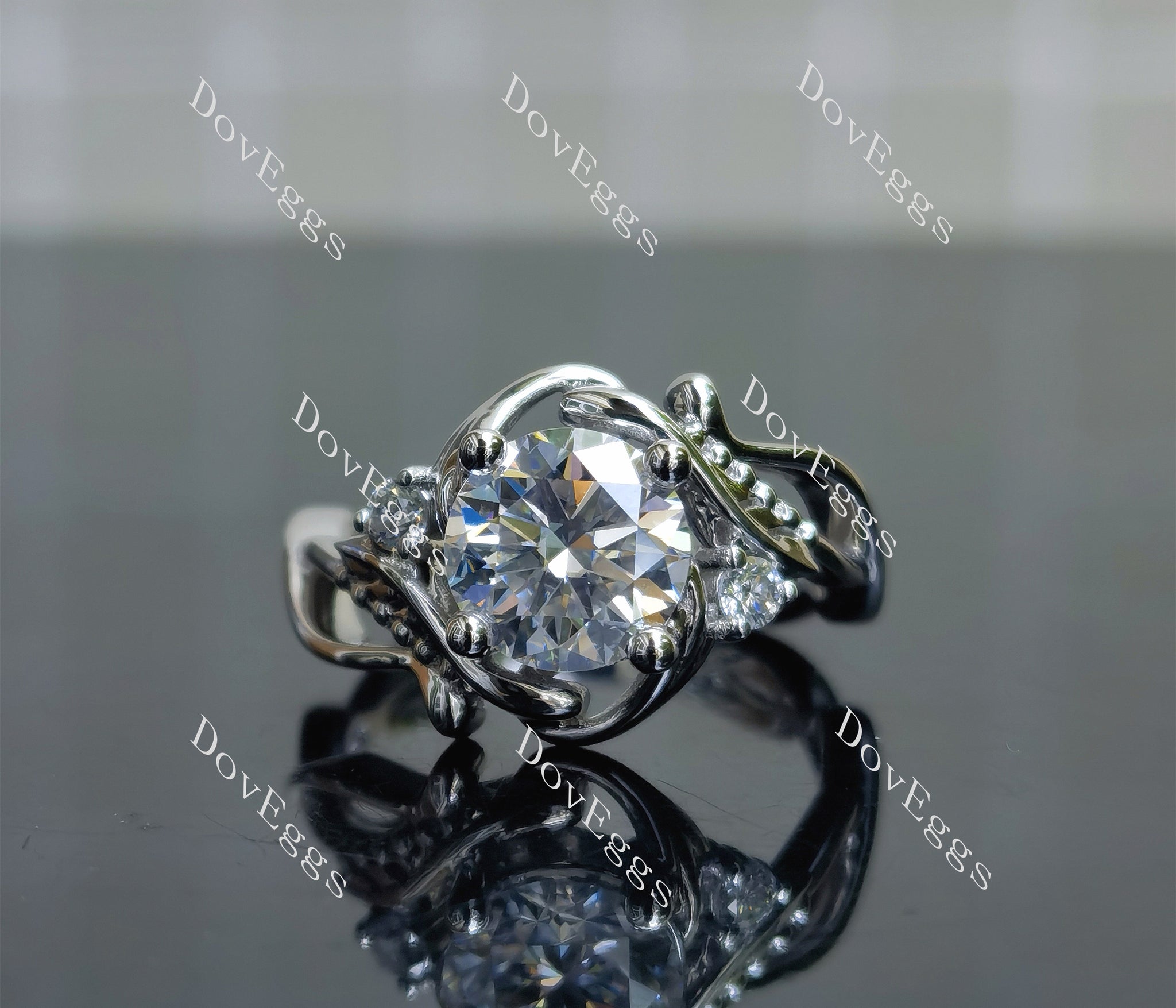Doveggs pave floral round moissanite engagement ring