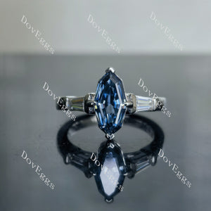 Doveggs Marquise Step cut pave three stones twilight blue moissanite engagement ring