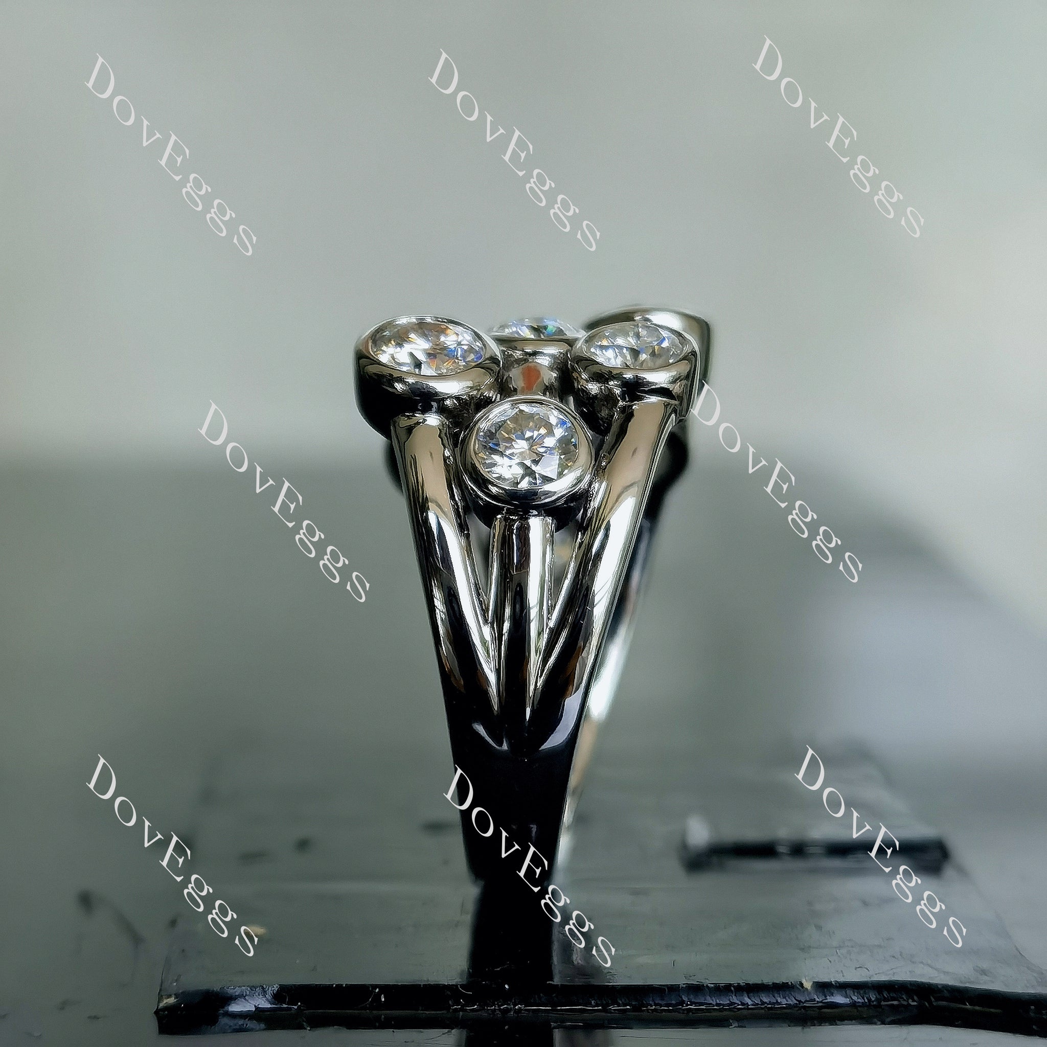 Doveggs round three row bezel moissanite/lab grown diamond wedding band-4.0mm band width