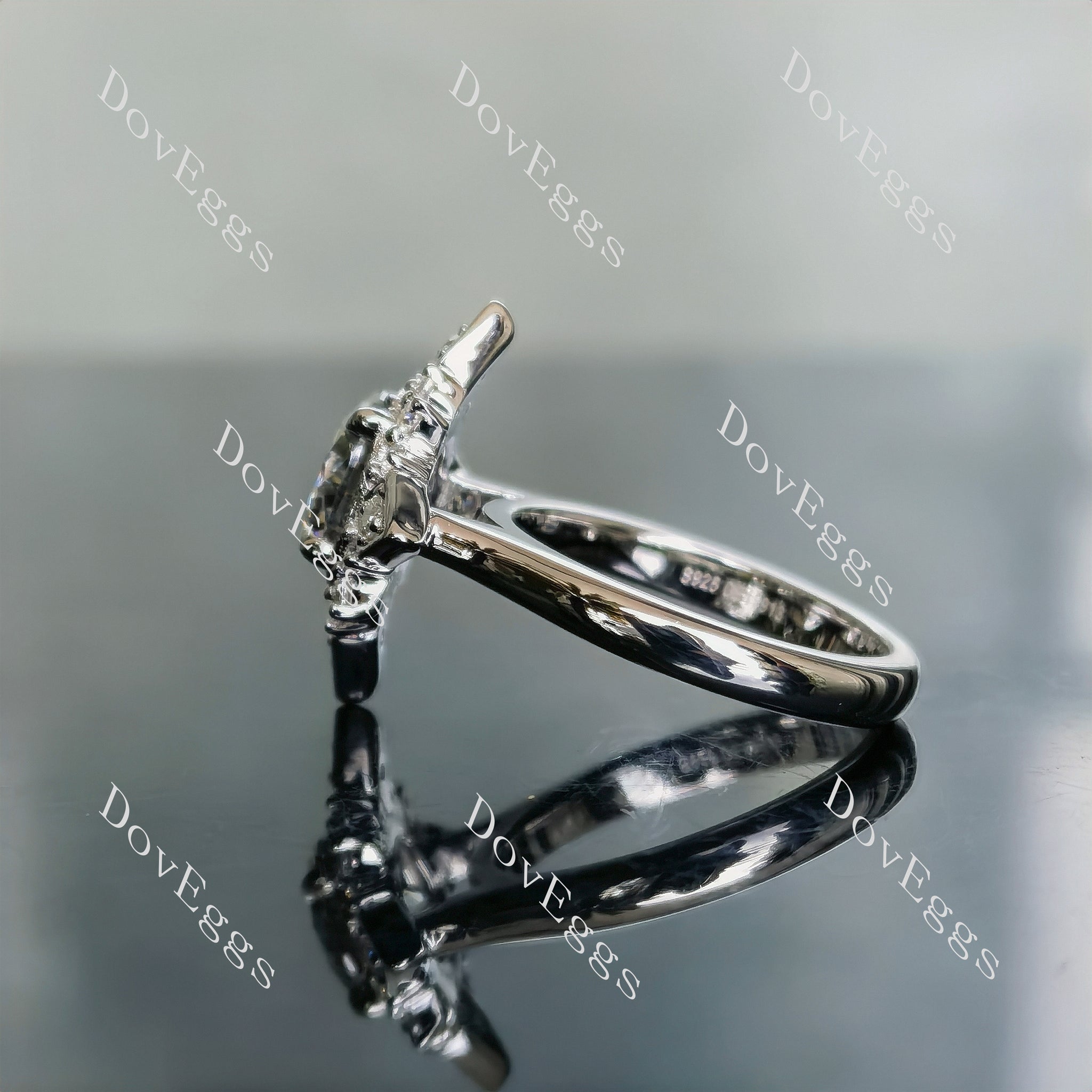 Doveggs round bezel art deco stardust grey moissanite engagement ring