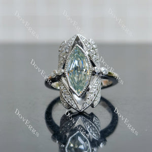 Doveggs 2ct Marquise Accident Color Light Blue Moissanite Stones Sterling Silver Ring