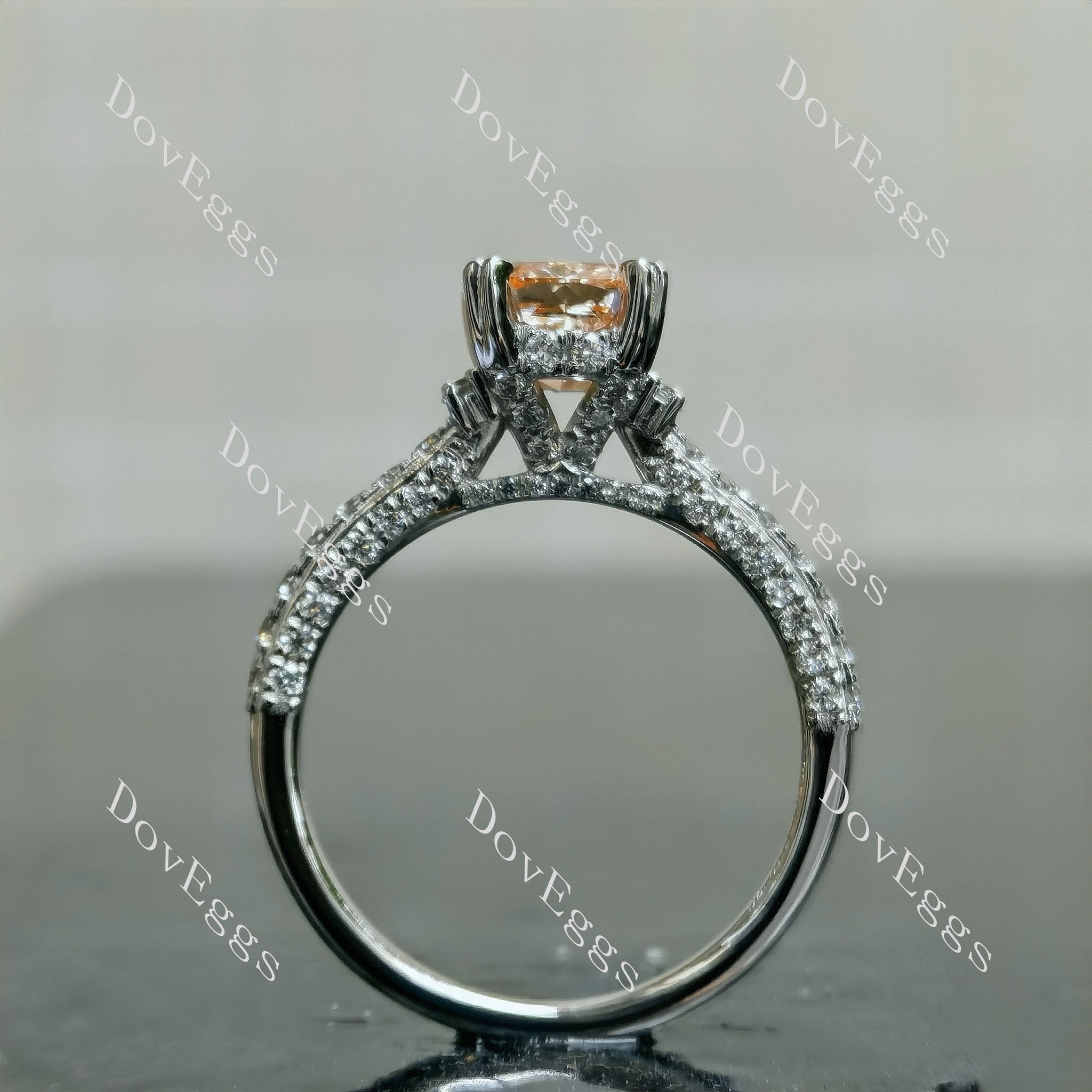 Doveggs Cushion Pave Half Eternity Pink Lab Grown Diamond Engagement Ring