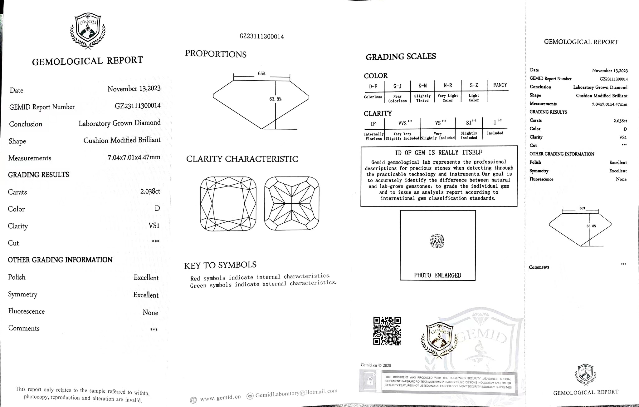 Doveggs 2.038ct cushion D color VS1 Clarity Excellent cut lab diamond stone(certified)