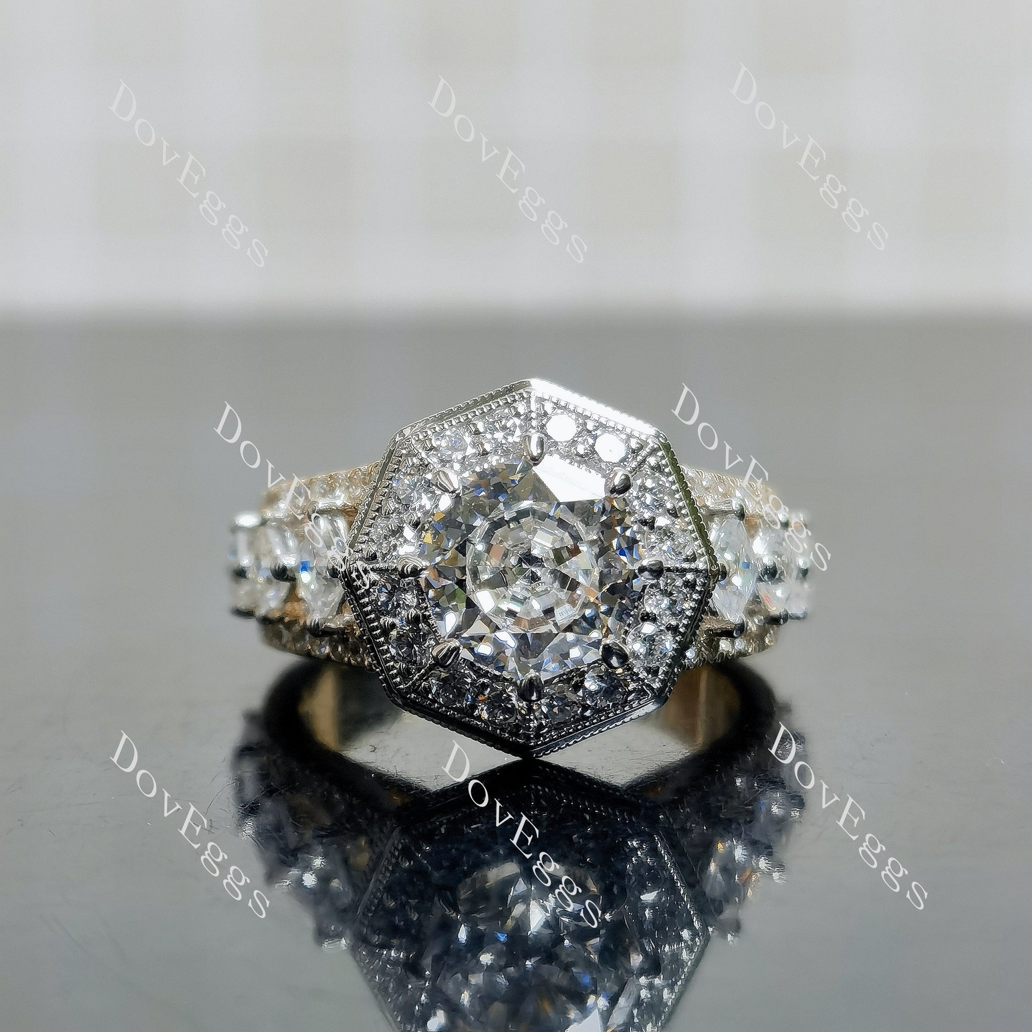 Doveggs Modified Octagon Halo 3/4 Eternity Lab Grown Diamond Engagement Ring