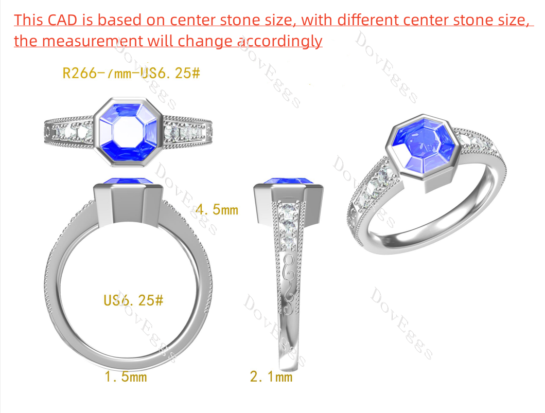 Doveggs octagon bezel pave moissanite engagement ring