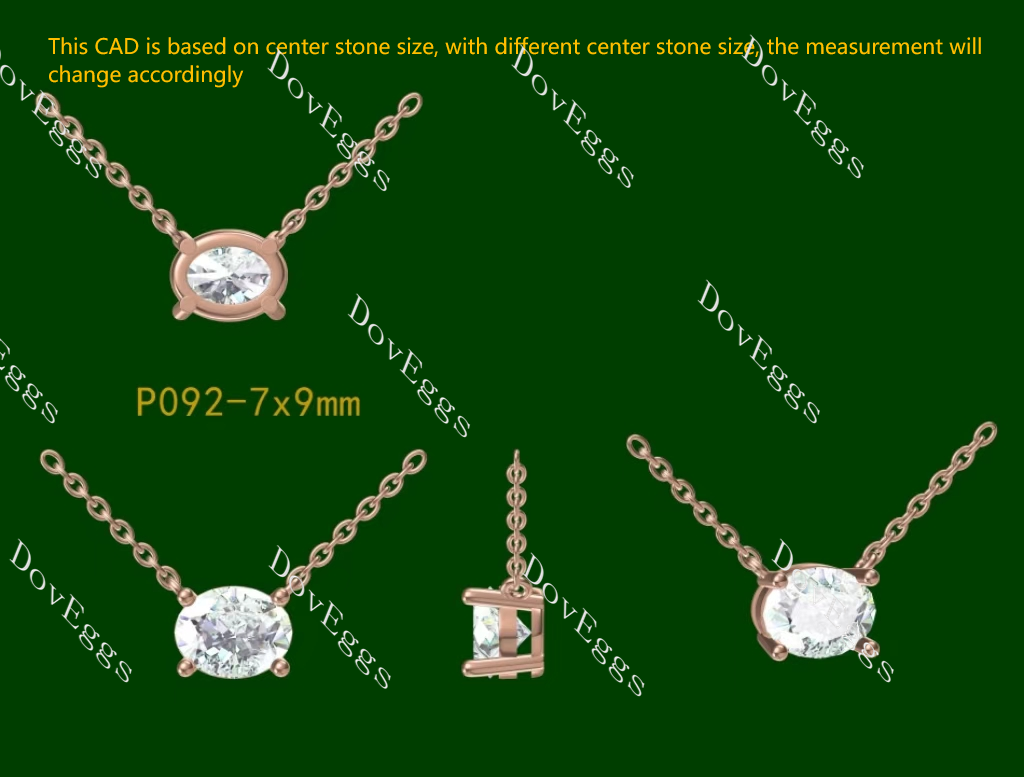 Doveggs oval east-west solitaire moissanite pendant necklace(with 18'+5 length chain)