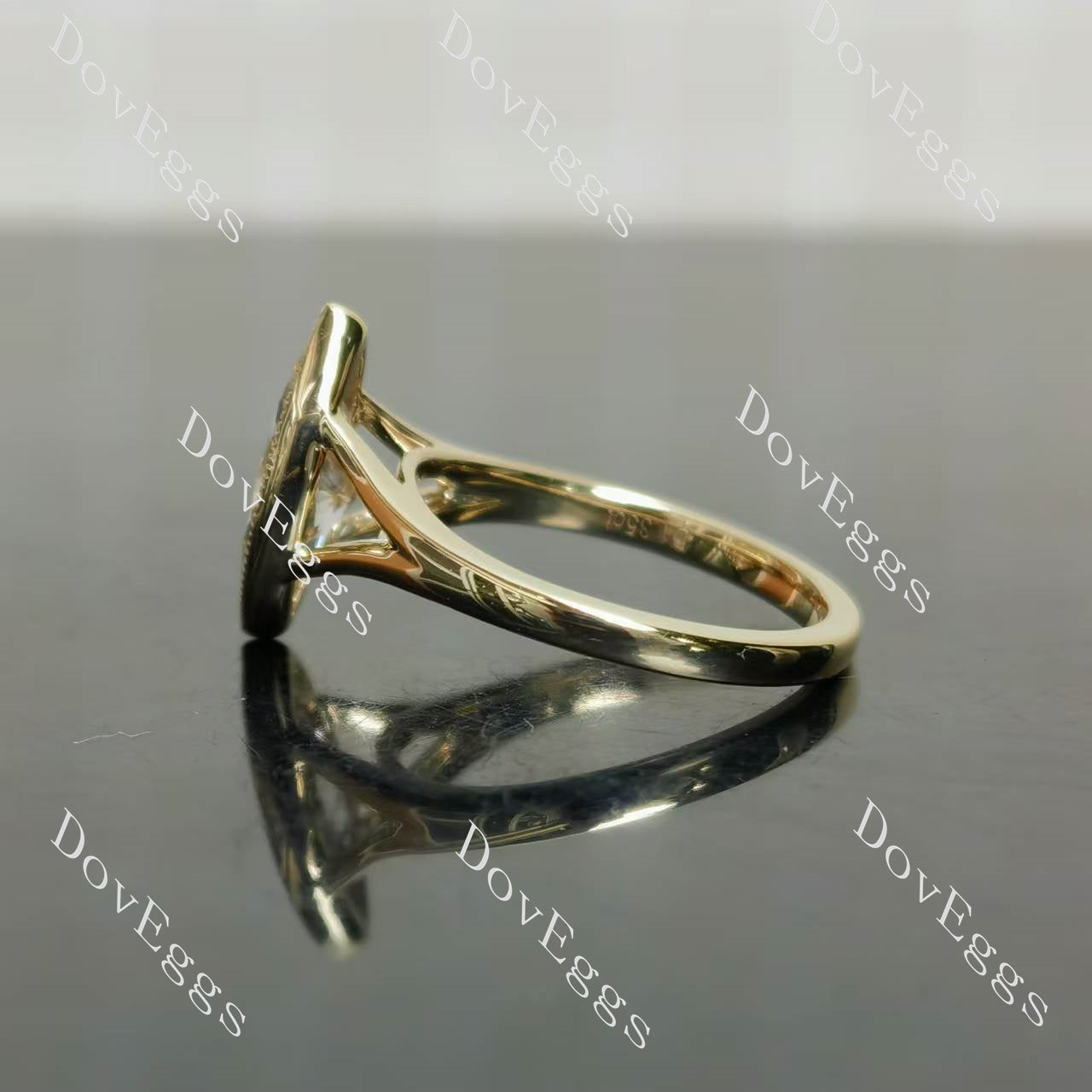 Doveggs marquise bezel solitaire split shanks moissanite engagement ring