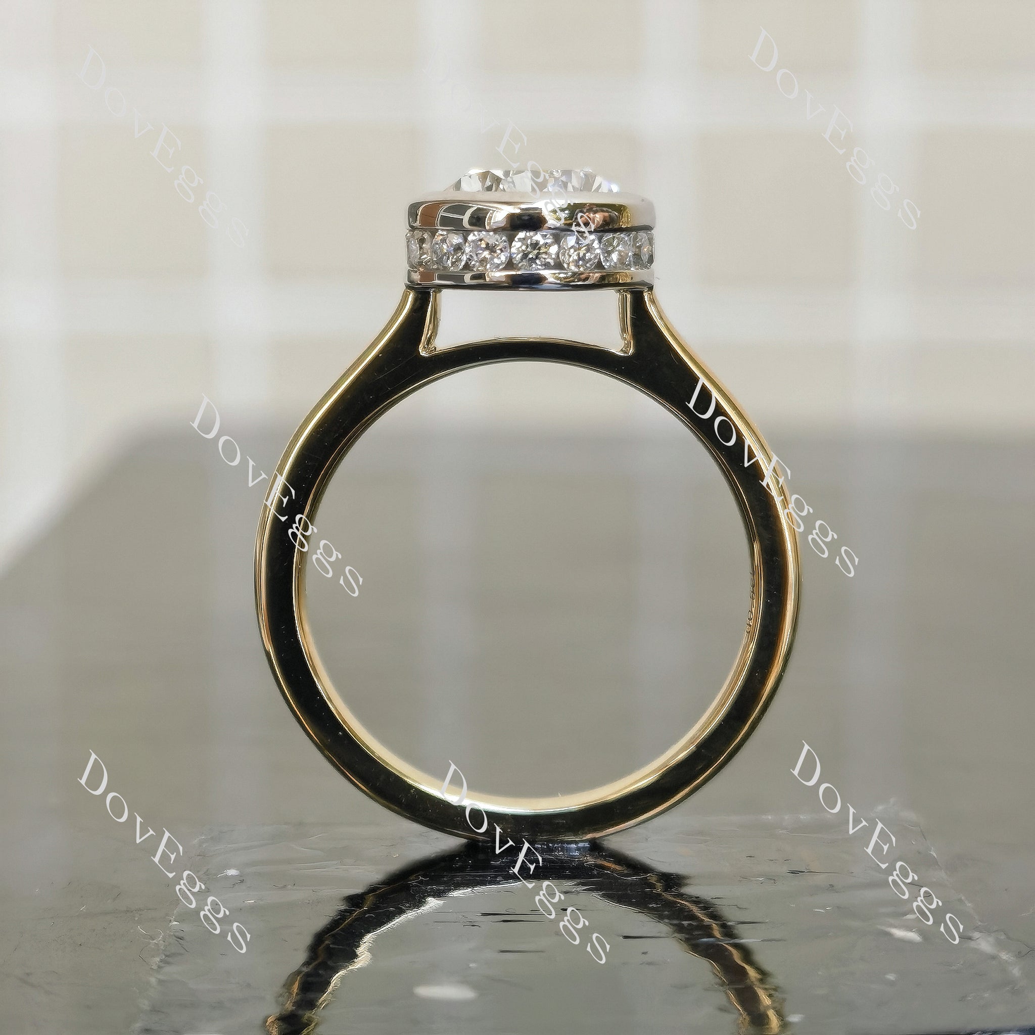 DovEggs pear bezel moissanite engagement ring