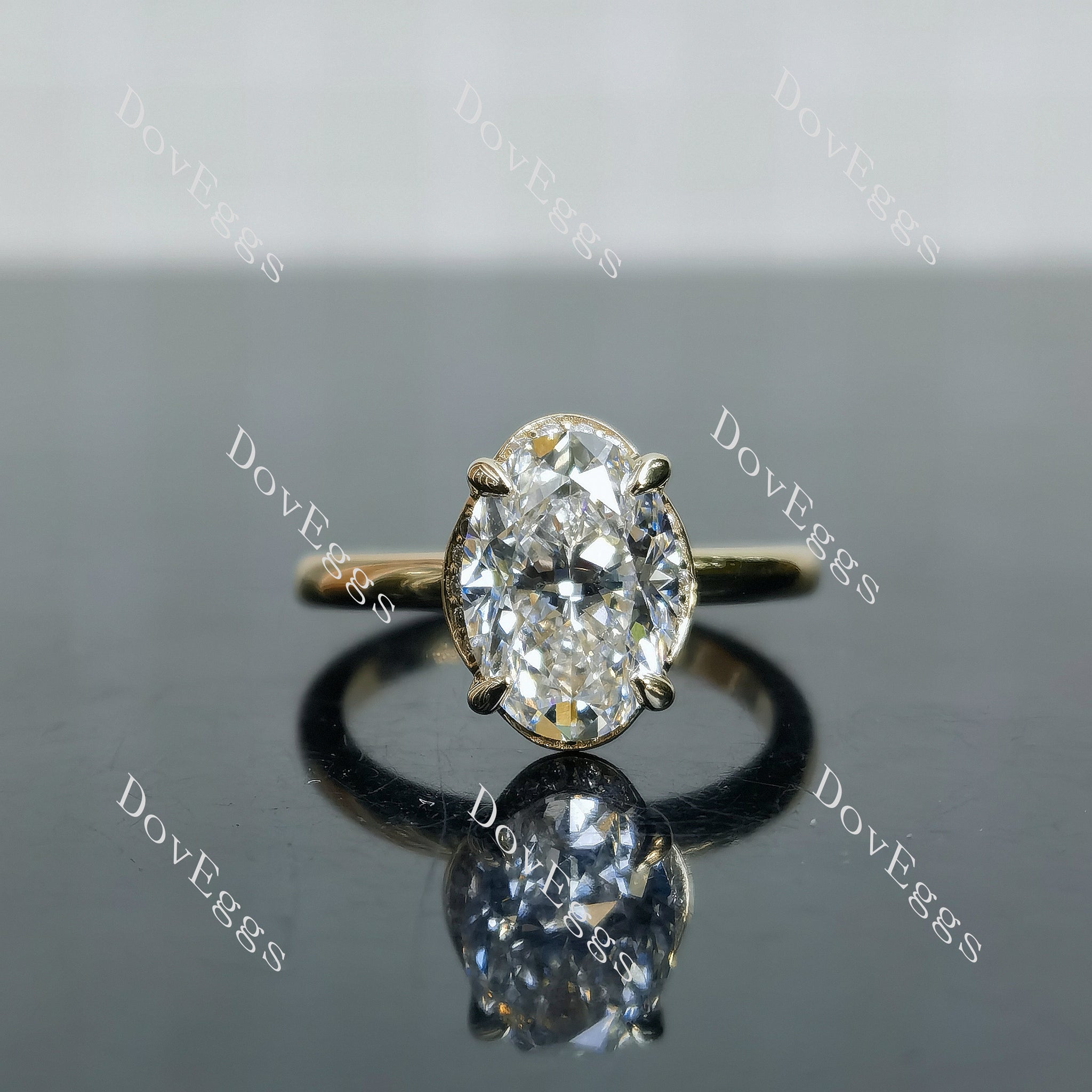 Doveggs Oval Pave Lab Grown Diamond Engagement Ring