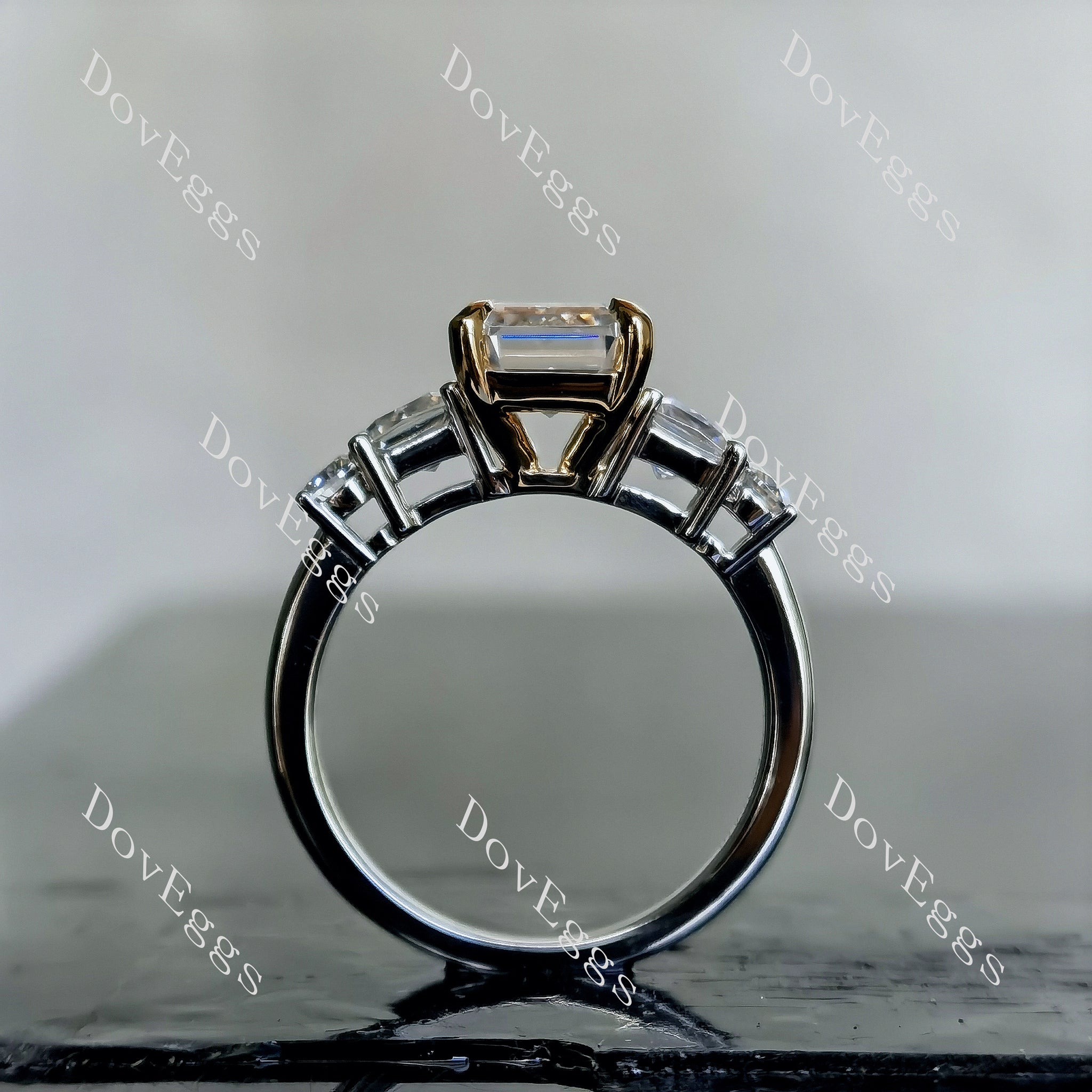 Doveggs emerald side stones moissanite engagement ring