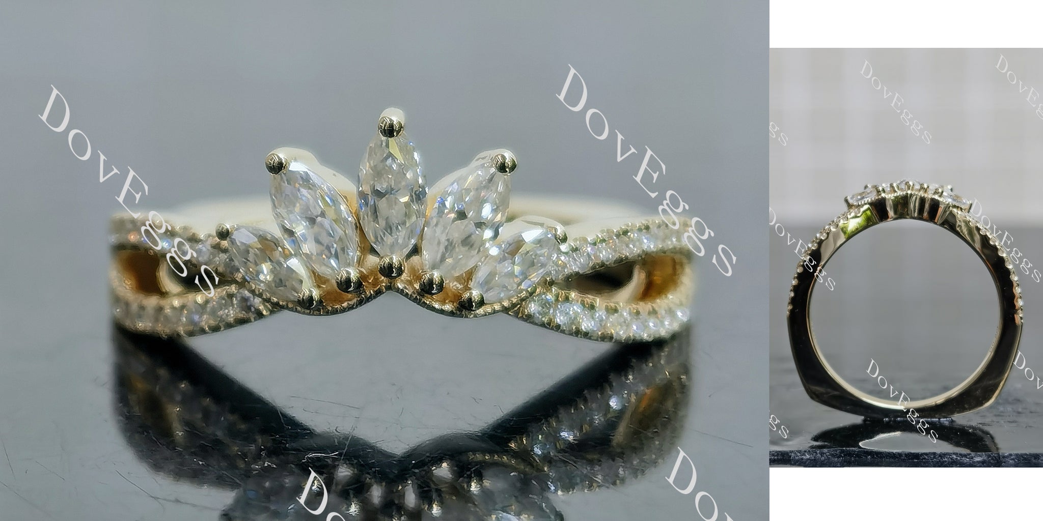 marquise round split shanks moissanite wedding band-1.8mm band width