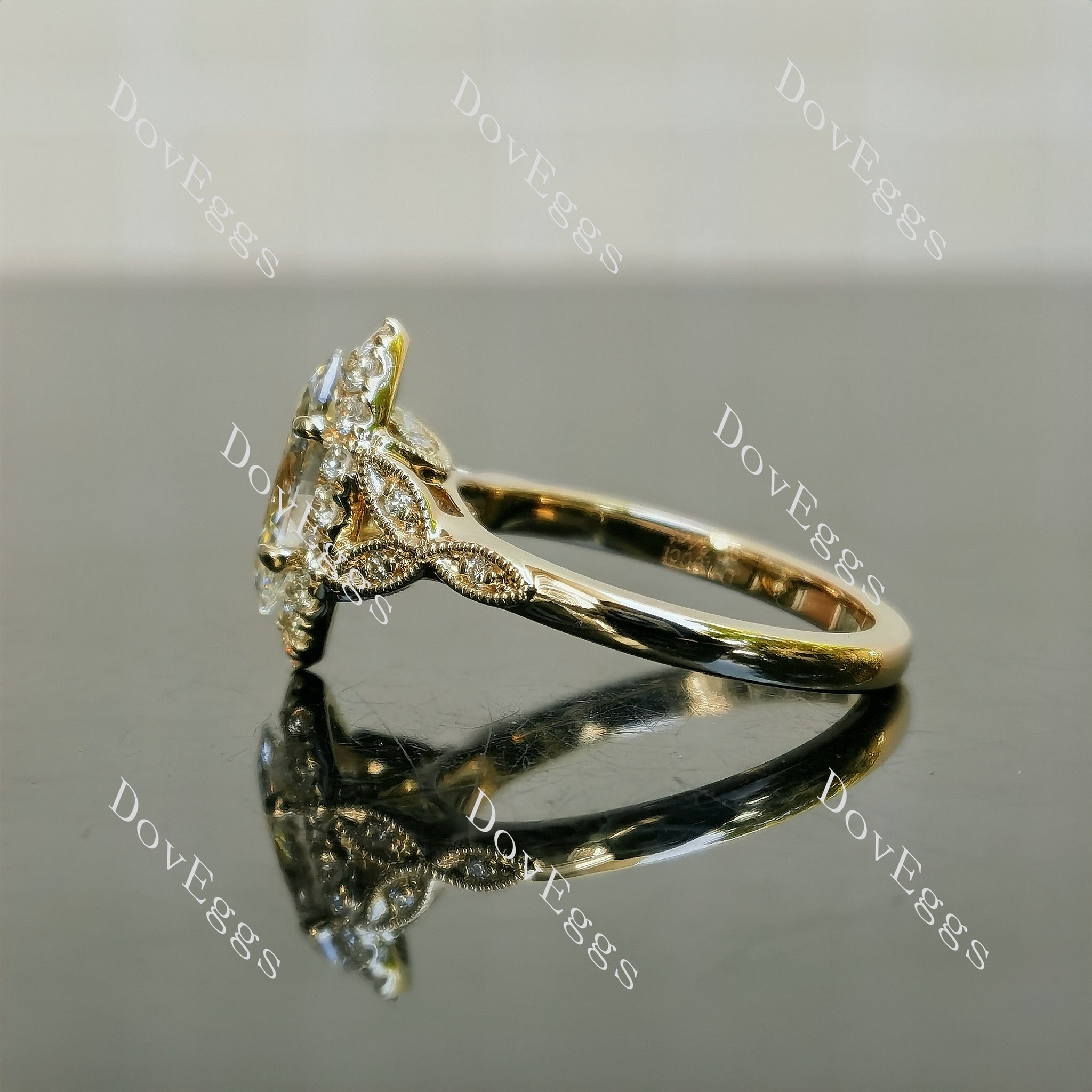 Doveggs Marquise Halo Side Stones Art Deco Lab Grown Diamond Engagement Ring