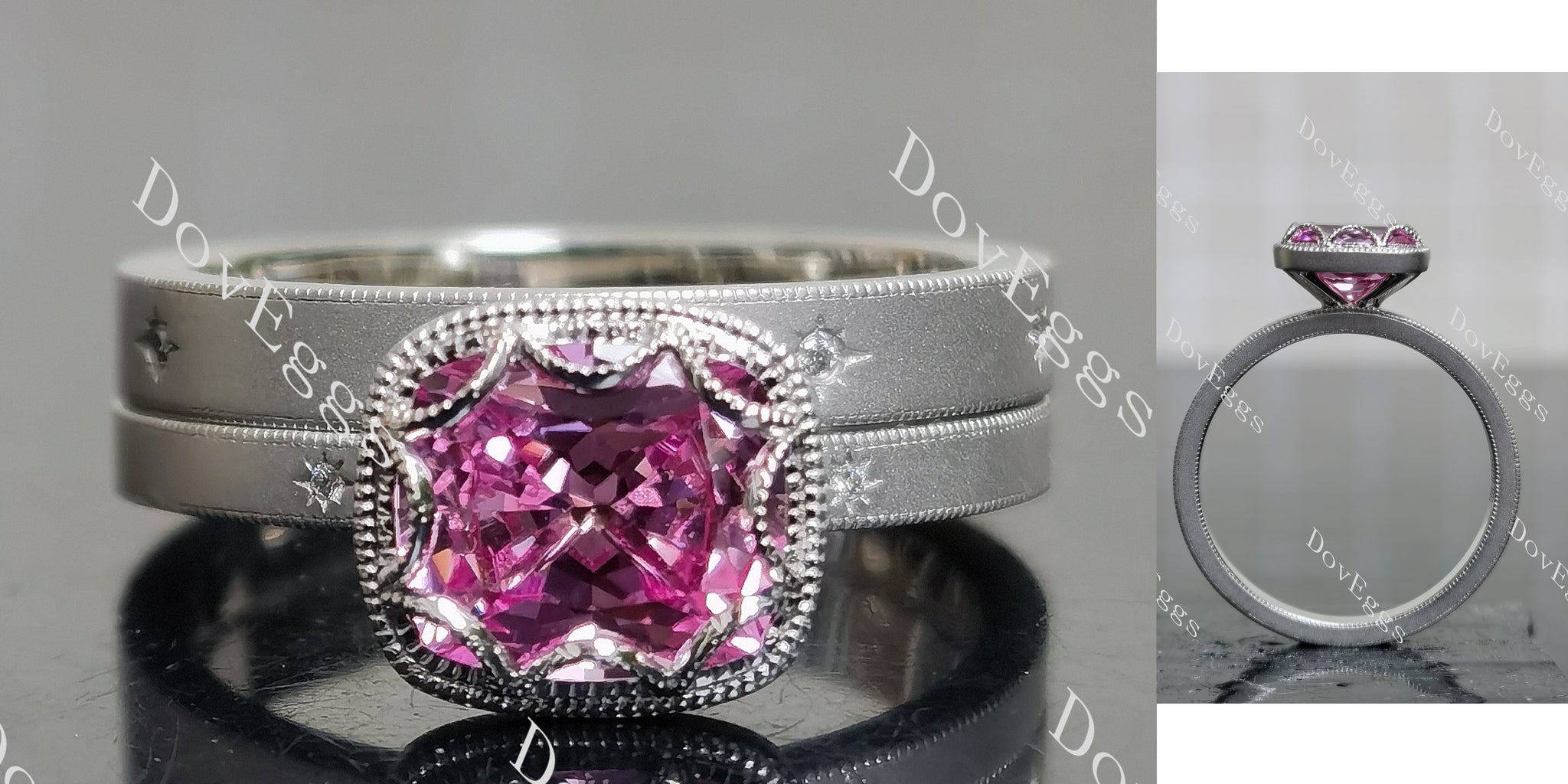 cushion bezel colored gem bridal set (2 rings)