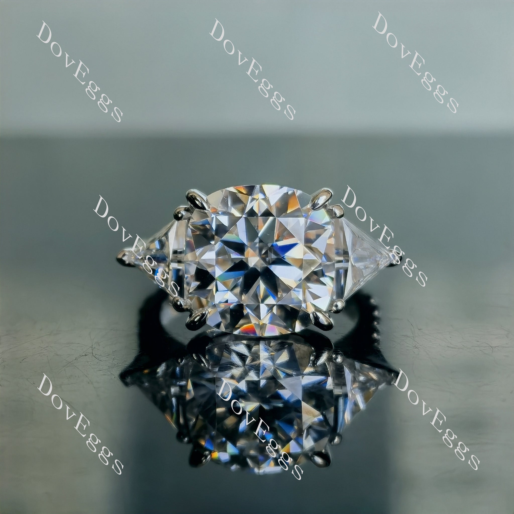 Doveggs cushion three stones pave moissanite engagement ring